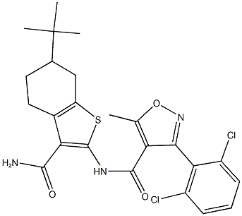 N-[3-(aminocarbonyl)-6-tert-butyl-4,5,6,7-tetrahydro-1-benzothien-2-yl]-3-(2,6-dichlorophenyl)-5-methyl-4-isoxazolecarboxamide 结构式
