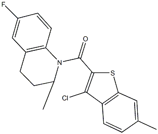 1-[(3-chloro-6-methyl-1-benzothien-2-yl)carbonyl]-6-fluoro-2-methyl-1,2,3,4-tetrahydroquinoline 结构式