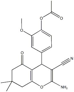 4-(2-amino-3-cyano-7,7-dimethyl-5-oxo-5,6,7,8-tetrahydro-4H-chromen-4-yl)-2-methoxyphenyl acetate 结构式
