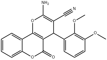 2-amino-4-(2,3-dimethoxyphenyl)-5-oxo-4H,5H-pyrano[3,2-c]chromene-3-carbonitrile 结构式