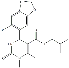 isobutyl 4-(6-bromo-1,3-benzodioxol-5-yl)-1,6-dimethyl-2-oxo-1,2,3,4-tetrahydropyrimidine-5-carboxylate 结构式