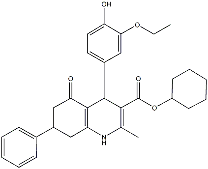 cyclohexyl 4-(3-ethoxy-4-hydroxyphenyl)-2-methyl-5-oxo-7-phenyl-1,4,5,6,7,8-hexahydro-3-quinolinecarboxylate 结构式