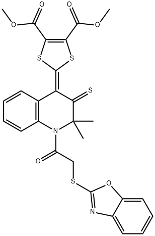dimethyl 2-(1-[(1,3-benzoxazol-2-ylsulfanyl)acetyl]-2,2-dimethyl-3-thioxo-2,3-dihydro-4(1H)-quinolinylidene)-1,3-dithiole-4,5-dicarboxylate 结构式