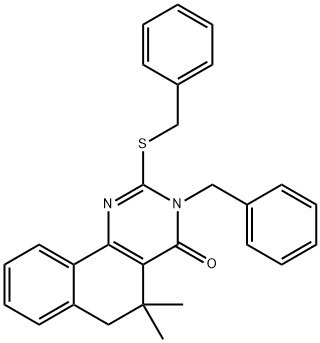 3-benzyl-2-(benzylsulfanyl)-5,5-dimethyl-5,6-dihydrobenzo[h]quinazolin-4(3H)-one 结构式