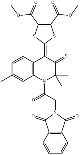 dimethyl 2-(1-[(1,3-dioxo-1,3-dihydro-2H-isoindol-2-yl)acetyl]-2,2,7-trimethyl-3-thioxo-2,3-dihydro-4(1H)-quinolinylidene)-1,3-dithiole-4,5-dicarboxylate 结构式