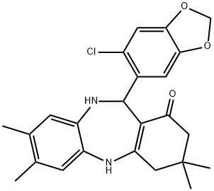 11-(6-chloro-1,3-benzodioxol-5-yl)-3,3,7,8-tetramethyl-2,3,4,5,10,11-hexahydro-1H-dibenzo[b,e][1,4]diazepin-1-one 结构式