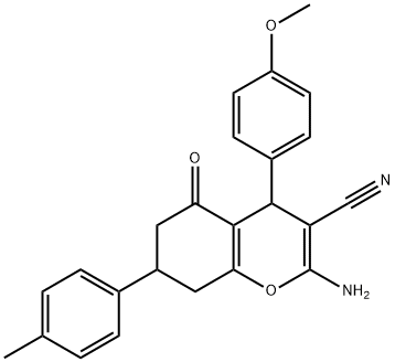 2-amino-4-(4-methoxyphenyl)-7-(4-methylphenyl)-5-oxo-5,6,7,8-tetrahydro-4H-chromene-3-carbonitrile 结构式