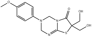 7,7-bis(hydroxymethyl)-3-(4-methoxyphenyl)-3,4-dihydro-2H-[1,3]thiazolo[3,2-a][1,3,5]triazin-6(7H)-one 结构式