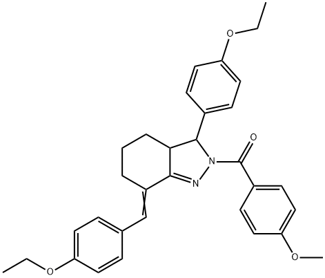 7-(4-ethoxybenzylidene)-3-(4-ethoxyphenyl)-2-(4-methoxybenzoyl)-3,3a,4,5,6,7-hexahydro-2H-indazole 结构式