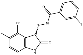 N'-(4-bromo-5-methyl-2-oxo-1,2-dihydro-3H-indol-3-ylidene)-3-iodobenzohydrazide 结构式