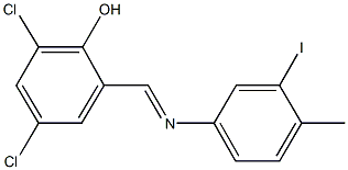 2,4-dichloro-6-{[(3-iodo-4-methylphenyl)imino]methyl}phenol 结构式