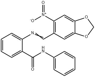 2-[({6-nitro-1,3-benzodioxol-5-yl}methylene)amino]-N-phenylbenzamide 结构式