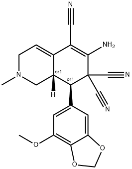 6-amino-8-(7-methoxy-1,3-benzodioxol-5-yl)-2-methyl-2,3,8,8a-tetrahydro-5,7,7(1H)-isoquinolinetricarbonitrile 结构式