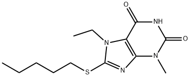 7-ethyl-3-methyl-8-(pentylsulfanyl)-3,7-dihydro-1H-purine-2,6-dione 结构式