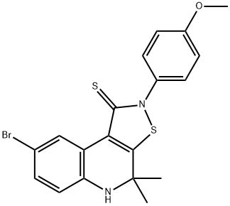 8-bromo-4,4-dimethyl-2-[4-(methyloxy)phenyl]-4,5-dihydroisothiazolo[5,4-c]quinoline-1(2H)-thione 结构式