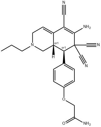 2-[4-(6-amino-5,7,7-tricyano-2-propyl-1,2,3,7,8,8a-hexahydroisoquinolin-8-yl)phenoxy]acetamide 结构式