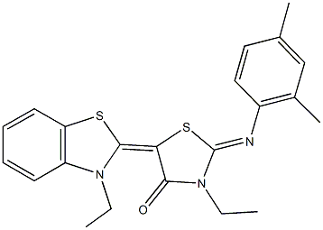 2-[(2,4-dimethylphenyl)imino]-3-ethyl-5-(3-ethyl-1,3-benzothiazol-2(3H)-ylidene)-1,3-thiazolidin-4-one 结构式