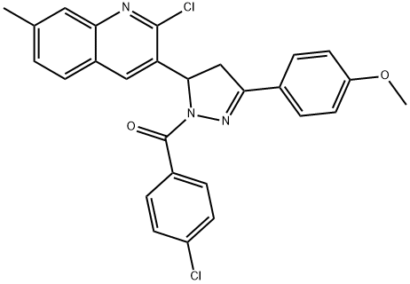 4-[1-(4-chlorobenzoyl)-5-(2-chloro-7-methyl-3-quinolinyl)-4,5-dihydro-1H-pyrazol-3-yl]phenyl methyl ether 结构式