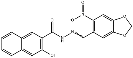 3-hydroxy-N'-({6-nitro-1,3-benzodioxol-5-yl}methylene)-2-naphthohydrazide 结构式