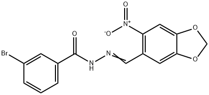 3-bromo-N'-({6-nitro-1,3-benzodioxol-5-yl}methylene)benzohydrazide 结构式