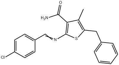 5-benzyl-2-[(4-chlorobenzylidene)amino]-4-methyl-3-thiophenecarboxamide 结构式
