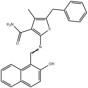 5-benzyl-2-{[(2-hydroxy-1-naphthyl)methylene]amino}-4-methyl-3-thiophenecarboxamide 结构式