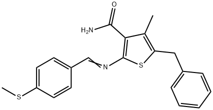 5-benzyl-4-methyl-2-{[4-(methylsulfanyl)benzylidene]amino}-3-thiophenecarboxamide 结构式