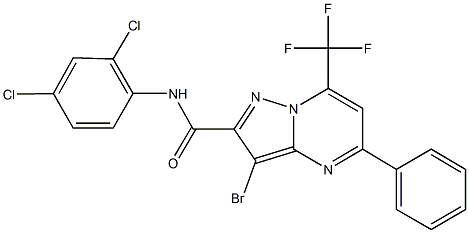 3-bromo-N-(2,4-dichlorophenyl)-5-phenyl-7-(trifluoromethyl)pyrazolo[1,5-a]pyrimidine-2-carboxamide 结构式