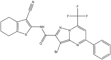 3-bromo-N-(3-cyano-4,5,6,7-tetrahydro-1-benzothien-2-yl)-5-phenyl-7-(trifluoromethyl)pyrazolo[1,5-a]pyrimidine-2-carboxamide 结构式