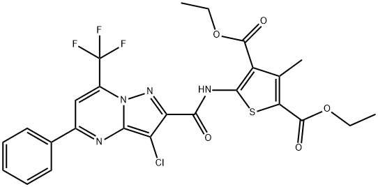 diethyl 5-({[3-chloro-5-phenyl-7-(trifluoromethyl)pyrazolo[1,5-a]pyrimidin-2-yl]carbonyl}amino)-3-methyl-2,4-thiophenedicarboxylate 结构式