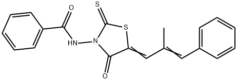 N-[5-(2-methyl-3-phenyl-2-propenylidene)-4-oxo-2-thioxo-1,3-thiazolidin-3-yl]benzamide 结构式