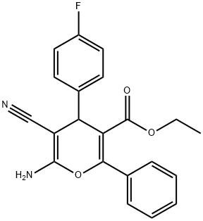 ethyl 6-amino-5-cyano-4-(4-fluorophenyl)-2-phenyl-4H-pyran-3-carboxylate 结构式