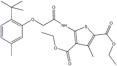 diethyl 5-{[(2-tert-butyl-5-methylphenoxy)acetyl]amino}-3-methyl-2,4-thiophenedicarboxylate 结构式