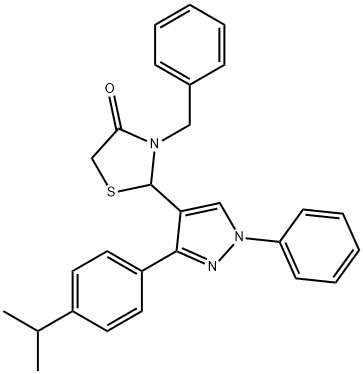 3-benzyl-2-[3-(4-isopropylphenyl)-1-phenyl-1H-pyrazol-4-yl]-1,3-thiazolidin-4-one 结构式