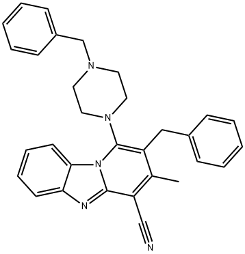 2-benzyl-1-(4-benzyl-1-piperazinyl)-3-methylpyrido[1,2-a]benzimidazole-4-carbonitrile 结构式