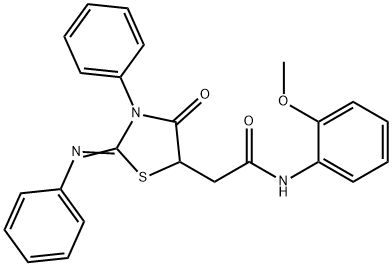 N-(2-methoxyphenyl)-2-[4-oxo-3-phenyl-2-(phenylimino)-1,3-thiazolidin-5-yl]acetamide 结构式