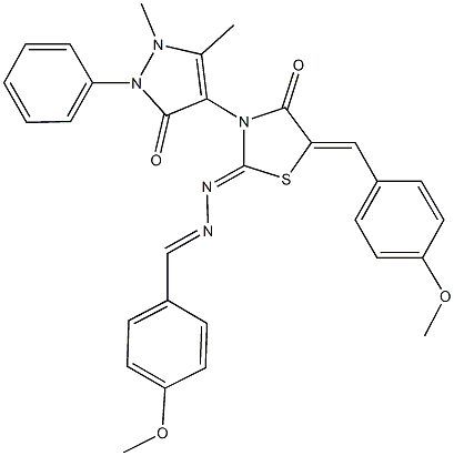 4-methoxybenzaldehyde [3-(1,5-dimethyl-3-oxo-2-phenyl-2,3-dihydro-1H-pyrazol-4-yl)-5-(4-methoxybenzylidene)-4-oxo-1,3-thiazolidin-2-ylidene]hydrazone 结构式