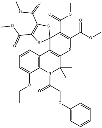 tetramethyl 8-ethoxy-5,5-dimethyl-6-(phenoxyacetyl)-5,6-dihydrospiro(1H-thiopyrano[2,3-c]quinoline-1,2'-[1,3]-dithiole)-2,3,4',5'-tetracarboxylate 结构式