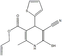 allyl 5-cyano-2-methyl-6-sulfanyl-4-(2-thienyl)-1,4-dihydro-3-pyridinecarboxylate 结构式
