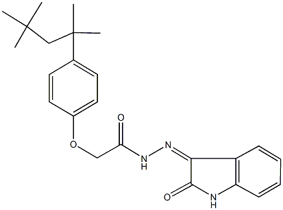 N'-(2-oxo-1,2-dihydro-3H-indol-3-ylidene)-2-[4-(1,1,3,3-tetramethylbutyl)phenoxy]acetohydrazide 结构式