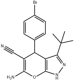 6-amino-4-(4-bromophenyl)-3-tert-butyl-1,4-dihydropyrano[2,3-c]pyrazole-5-carbonitrile 结构式