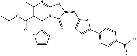 4-{5-[(6-(ethoxycarbonyl)-7-methyl-3-oxo-5-(2-thienyl)-5H-[1,3]thiazolo[3,2-a]pyrimidin-2(3H)-ylidene)methyl]-2-furyl}benzoic acid 结构式