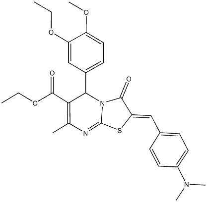 ethyl 2-[4-(dimethylamino)benzylidene]-5-(3-ethoxy-4-methoxyphenyl)-7-methyl-3-oxo-2,3-dihydro-5H-[1,3]thiazolo[3,2-a]pyrimidine-6-carboxylate 结构式