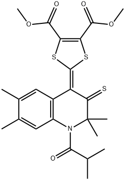 dimethyl 2-(1-isobutyryl-2,2,6,7-tetramethyl-3-thioxo-2,3-dihydro-4(1H)-quinolinylidene)-1,3-dithiole-4,5-dicarboxylate 结构式