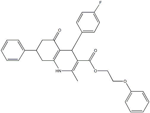 2-phenoxyethyl 4-(4-fluorophenyl)-2-methyl-5-oxo-7-phenyl-1,4,5,6,7,8-hexahydro-3-quinolinecarboxylate 结构式