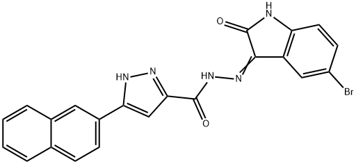 N'-(5-bromo-2-oxo-1,2-dihydro-3H-indol-3-ylidene)-3-(2-naphthyl)-1H-pyrazole-5-carbohydrazide 结构式