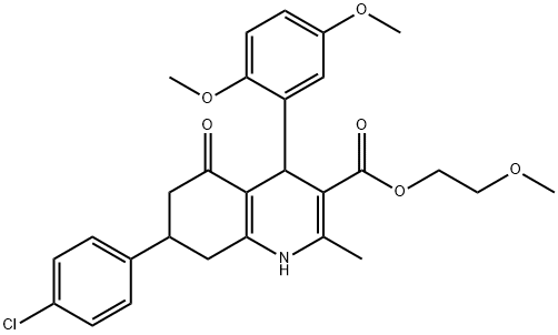 2-methoxyethyl 7-(4-chlorophenyl)-4-(2,5-dimethoxyphenyl)-2-methyl-5-oxo-1,4,5,6,7,8-hexahydro-3-quinolinecarboxylate 结构式