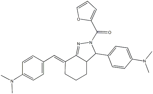 N-{4-[7-[4-(dimethylamino)benzylidene]-2-(2-furoyl)-3,3a,4,5,6,7-hexahydro-2H-indazol-3-yl]phenyl}-N,N-dimethylamine 结构式