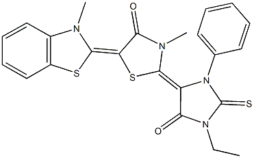 2-(1-ethyl-5-oxo-3-phenyl-2-thioxo-4-imidazolidinylidene)-3-methyl-5-(3-methyl-1,3-benzothiazol-2(3H)-ylidene)-1,3-thiazolidin-4-one 结构式