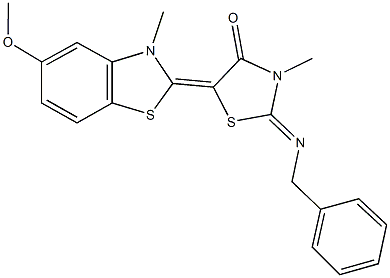 2-(benzylimino)-5-(5-methoxy-3-methyl-1,3-benzothiazol-2(3H)-ylidene)-3-methyl-1,3-thiazolidin-4-one 结构式